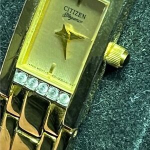 Citizen Elegance Rectangular Faced Watch Genuine Diamond Accents & 2 Extra Links